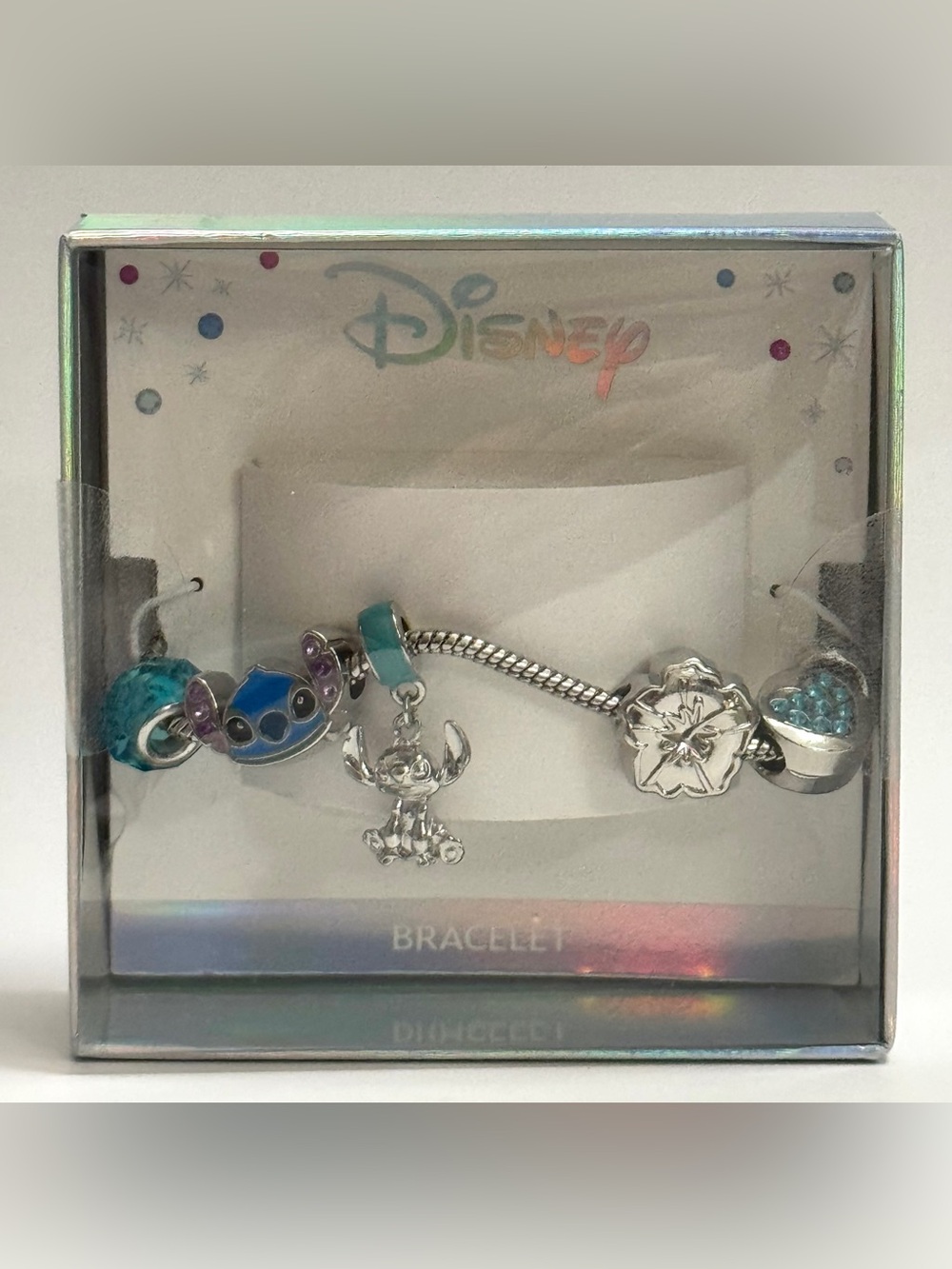 Disney Lilo & Stitch Charm Bracelet Blue Silver Tone Gift Box NWT